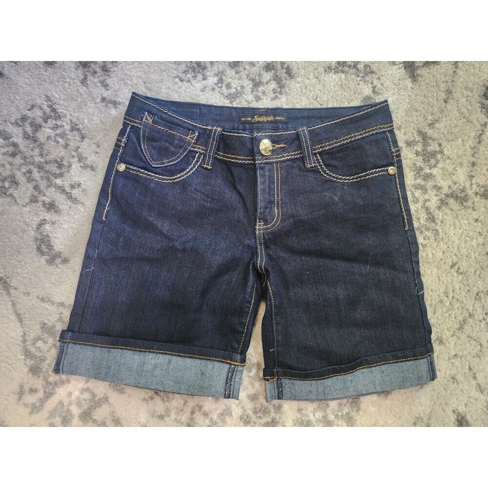 SOUTHPOLE Jean Shorts Womens Dark Blue Wash Hip Hop Y2K Embroidered Size 9